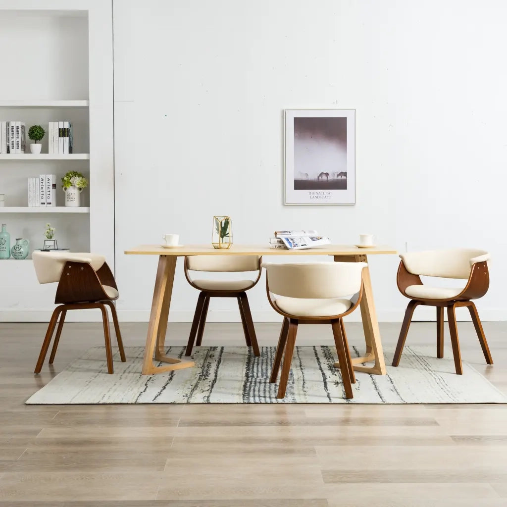 Sedie da Pranzo 4 pz in Legno Curvato e Similpelle Crema 278725
