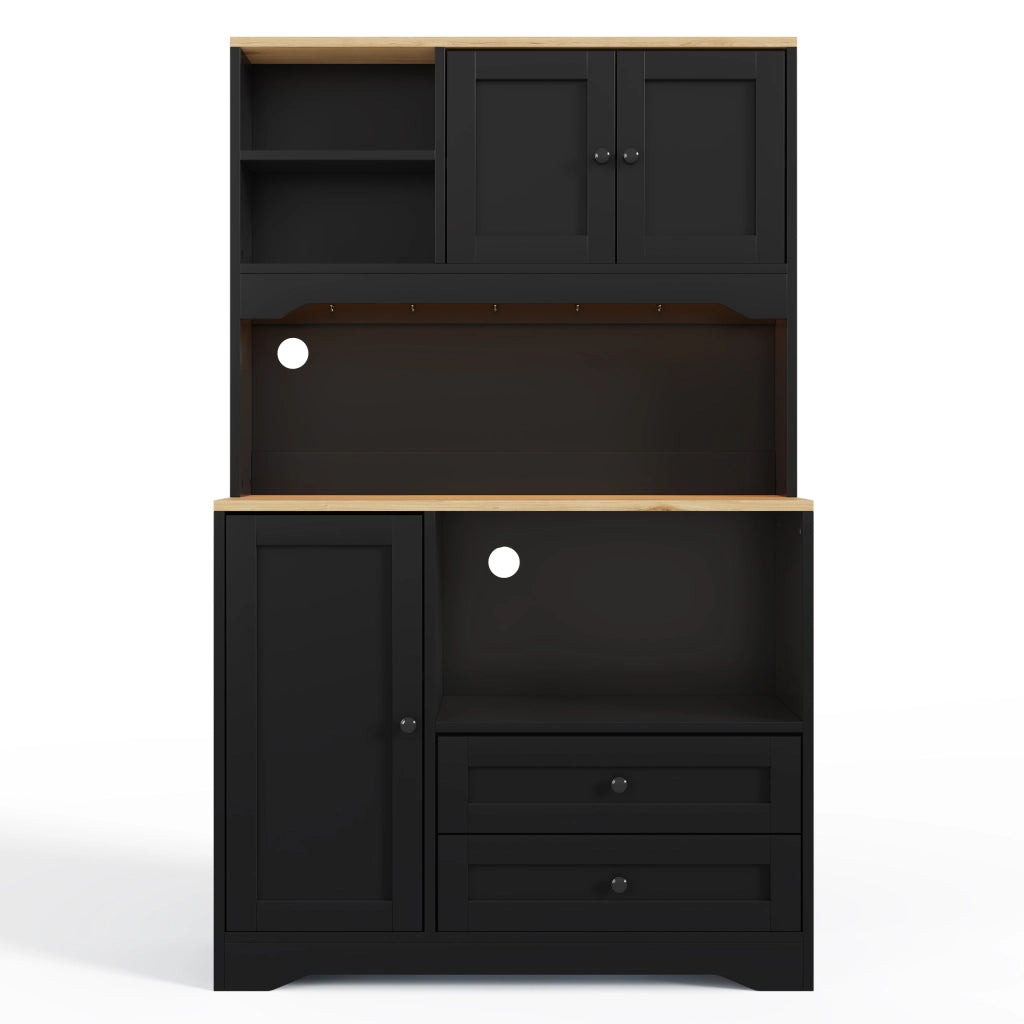 Mobile da cucina 100x40x163 cm con LED regolabile e presa integrata in MDF nero