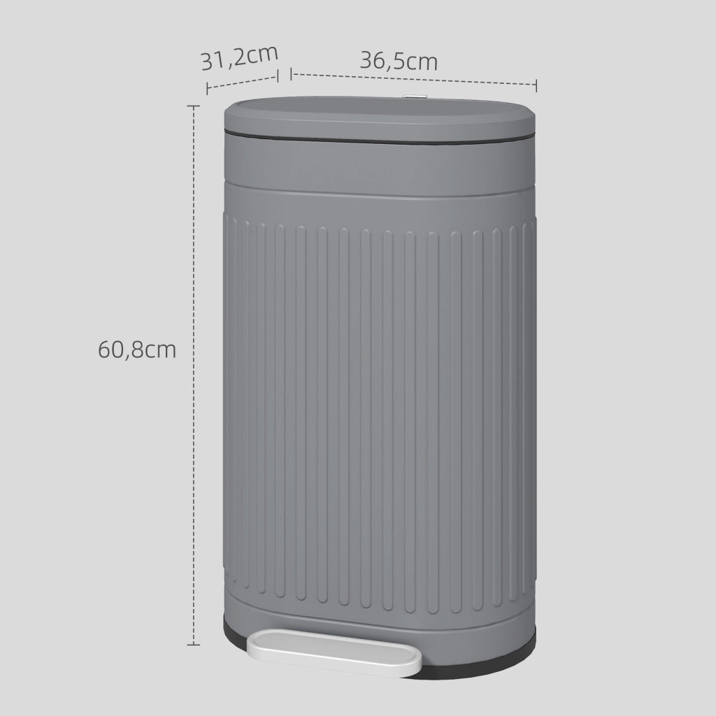 Cestino Pedale 30L con Coperchio e Inseritore ¨C Zephmum ¨C Grigio 36,5x31,2x60,8 cm