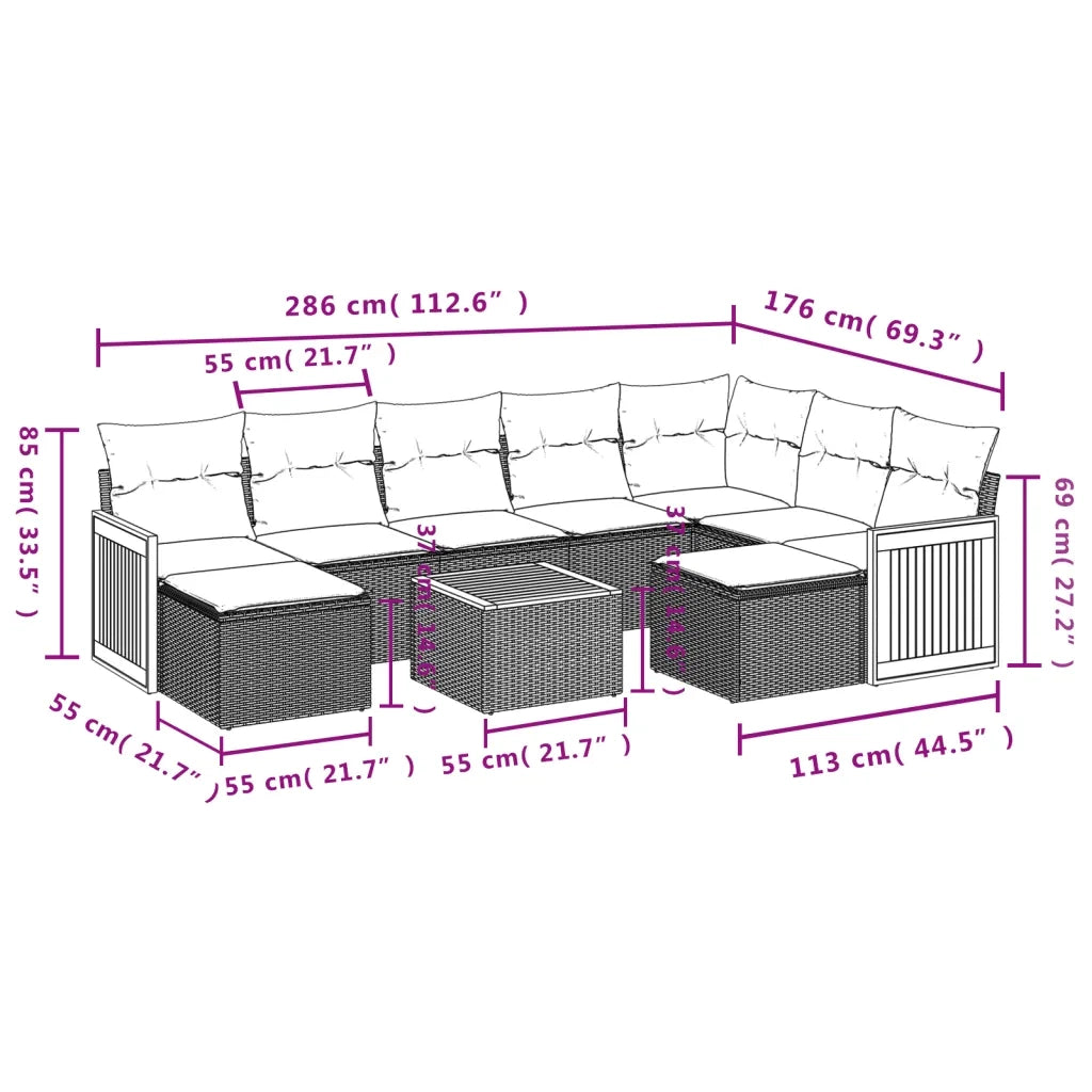 Set Divani da Giardino 10pz con Cuscini in Polyrattan Nero