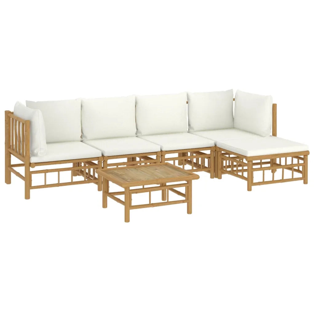 Set Salotto da Giardino 6pz con Cuscini Bianco Crema in Bambù 3155180
