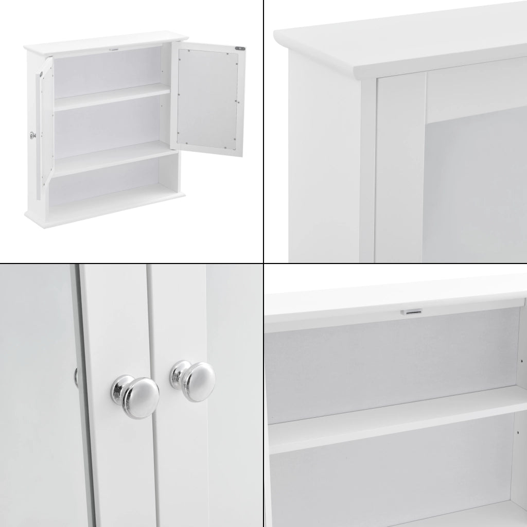 Armadietto Pensile a Bagno con Specchi e Ripiani 58 x 56 x 13 cm Mobiletto a Muro con 2 Ante - Bianco