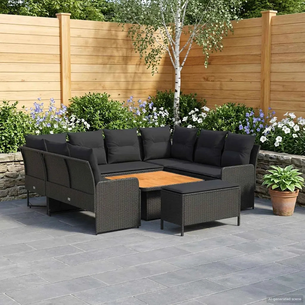 Set di Mobili con cuscino 7 pcs Nero Rattan in PE 3422188
