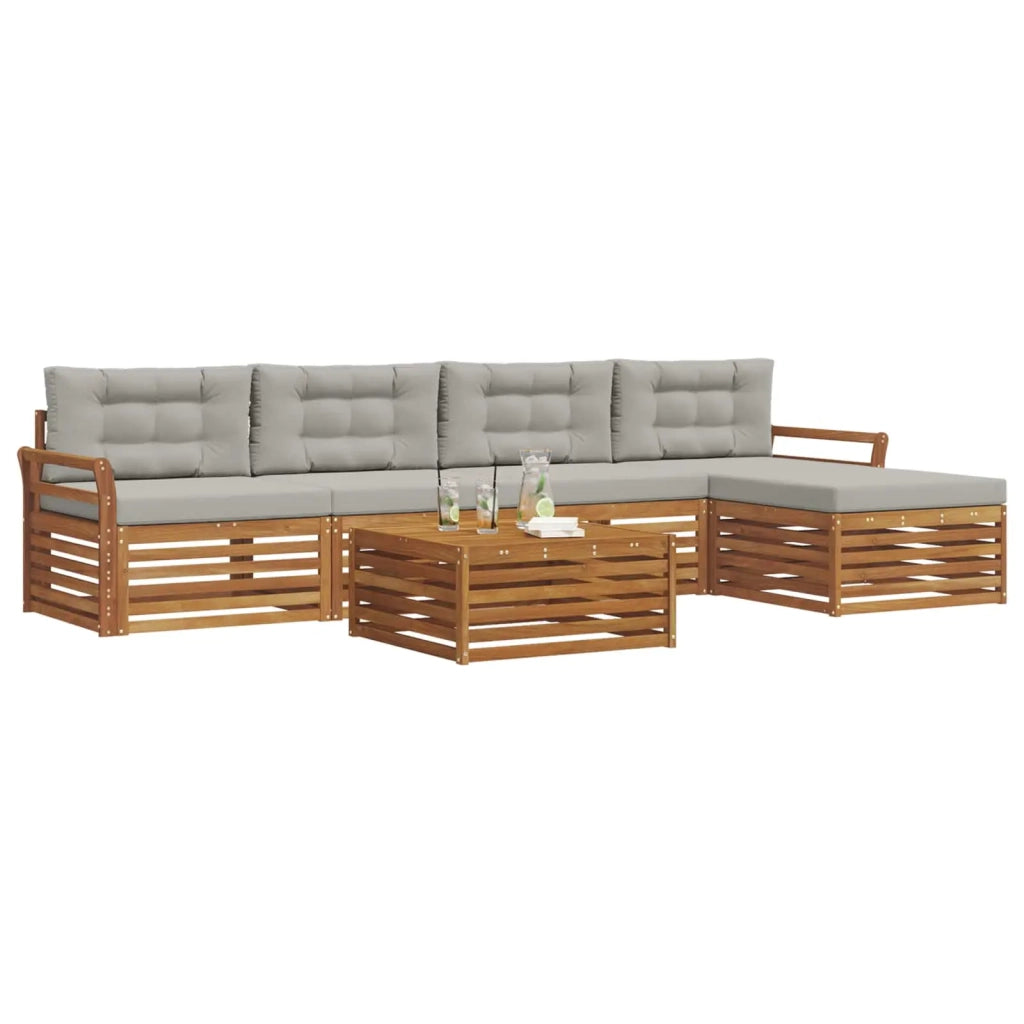 Set di divani da esterno 6 pcs Grigio Naturale e Chiaro