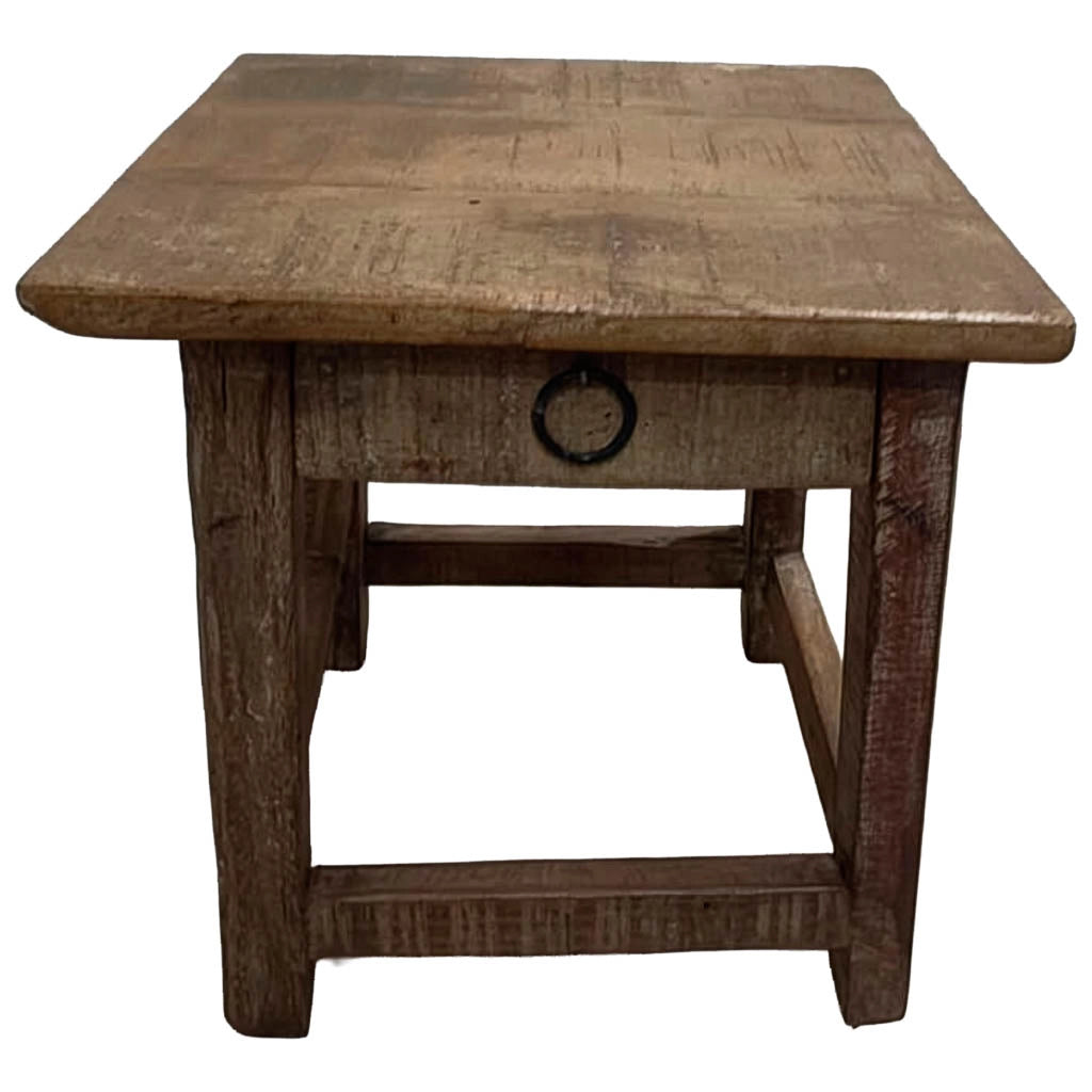 Sgabello con cassetto in legno con finitura artigianale marrone 25x25x29 h cm