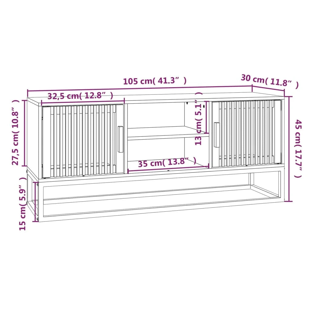 Mobile TV multimediale scaffale TV credenza mobile TV sala da pranzo soggiorno camera da letto 105 x 30 x 45 cm legno ingegnerizzato e ferro nero 02_0025666