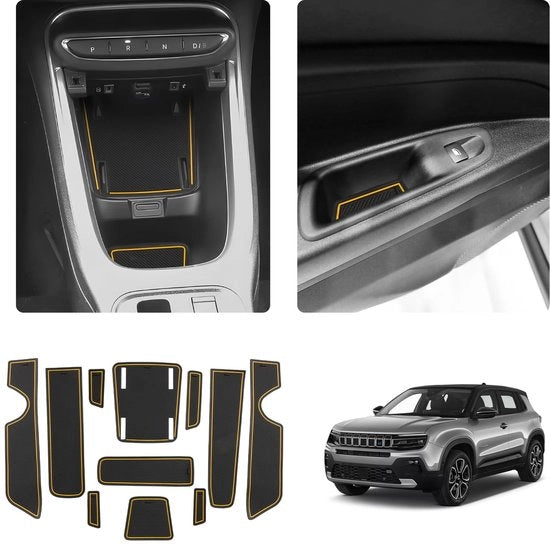 Materassini antiscivolo in gomma per Jeep Avenger 2023 2024 2025, materassini antiscivolo per console centrale, tappeti in gomma impermeabili per contenitori e accessori interno per Avenger EV Hybride (giallo)