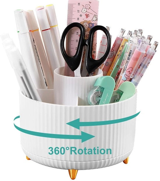 Organizzatore di scrivania 360 gradi, 5 compartimenti per matite, pennarelli, graffette, appunti adesivi, organizzatore di scrivania spazievitore (bianco)