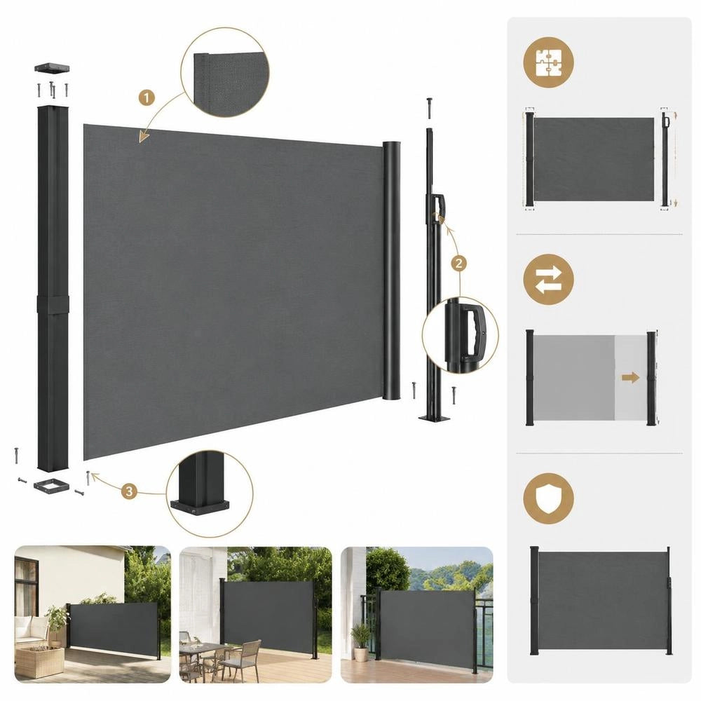 Extendable Side Awning, Anthracite, 140x500 Cm