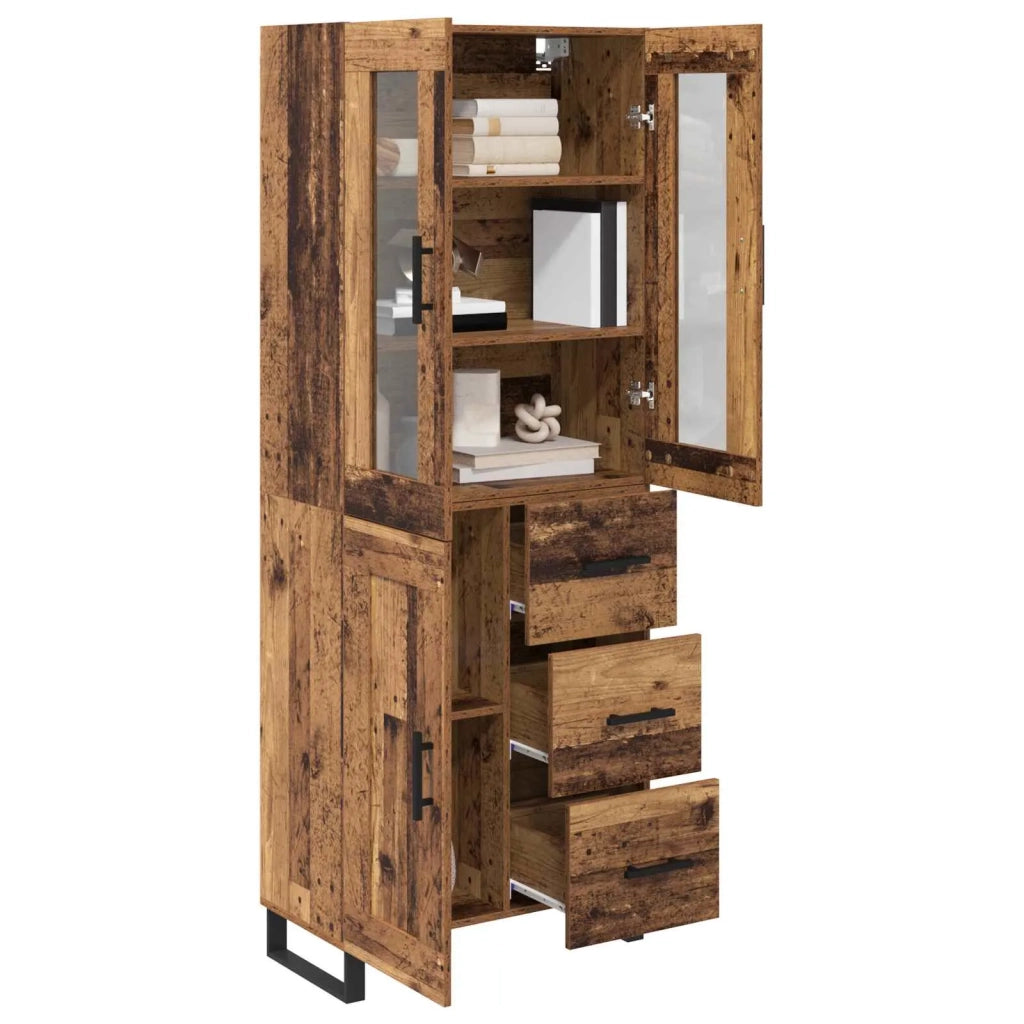 Credenza 2 pz-Set di 2 Buffet-Armadio da cucina Legno vecchio Legno Stratificato e Vetro 272870