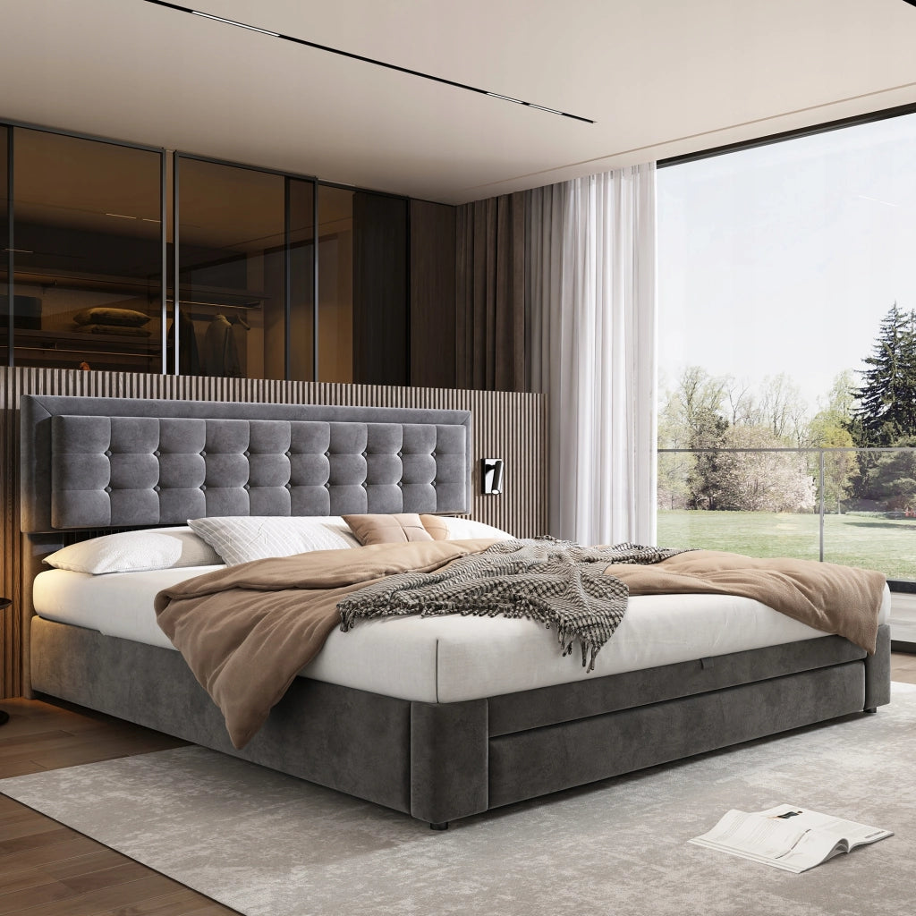 Letto imbottito con contenitore - Xylo - 160x200 - Grigio