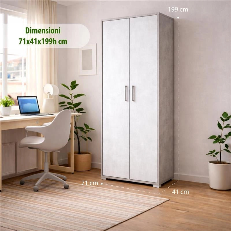 ARMADI DA ARREDO CON 2 ANTE DIMENSIONI 199X71X41 CM COLORE CEMENTO E OSSIDO BIANCO