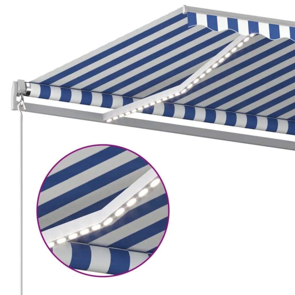 Tenda da Sole Retrattile Manuale LED 500x350 cm Blu e Bianca 3069021