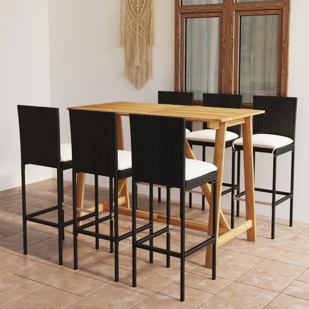 Set da Bar da Giardino 7 pz con Cuscini Nero 3067960