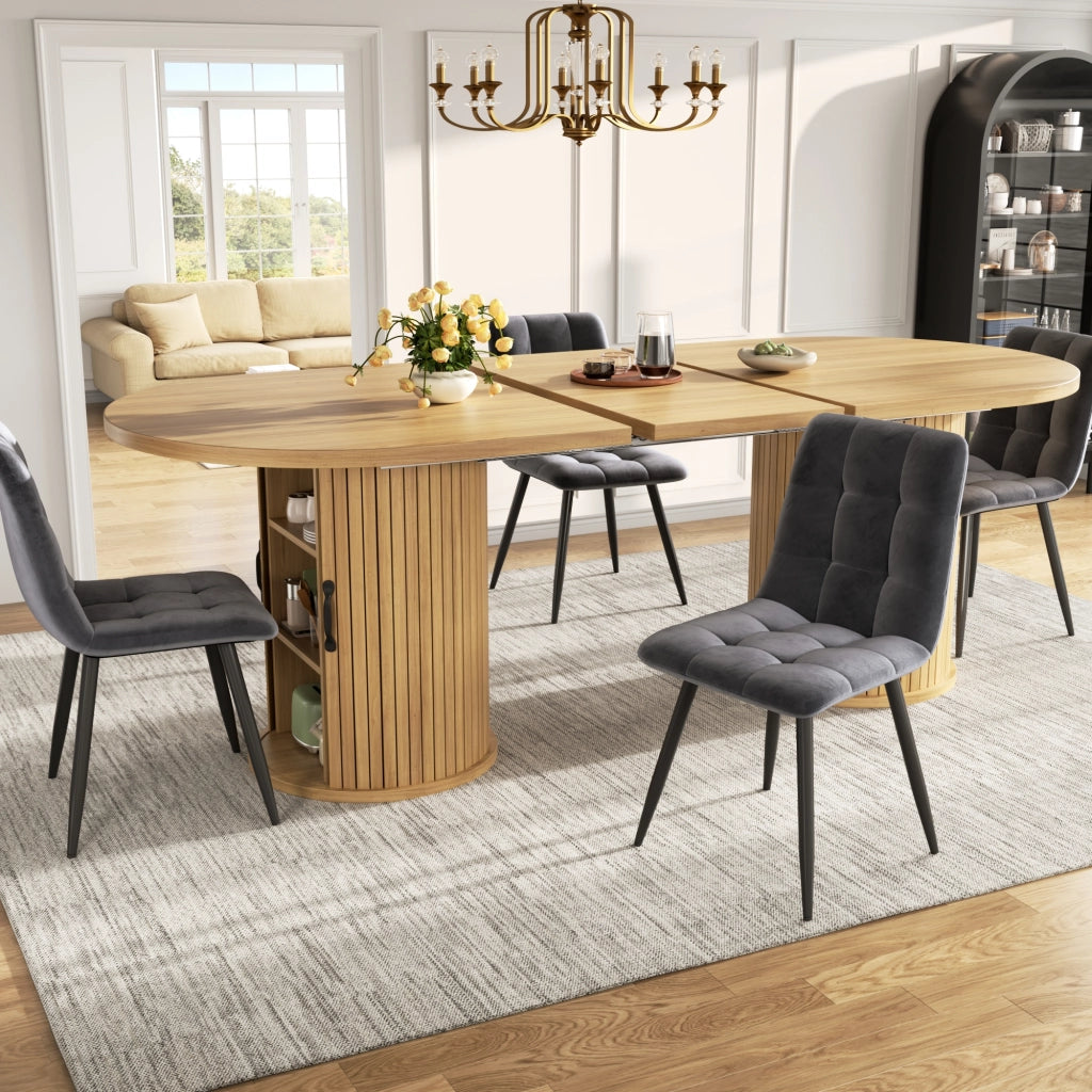 Tavolo allungabile con vano nascosto e maniglie in metallo, per sala da pranzo, in MDF, naturale, 149.8 × 80 × 75 cm