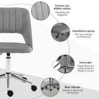Sedia da Ufficio Ergonomica e Girevole, Sedia Imbottita per Scrivania con Altezza Regolabile, Grigio 49x60x79-91cm