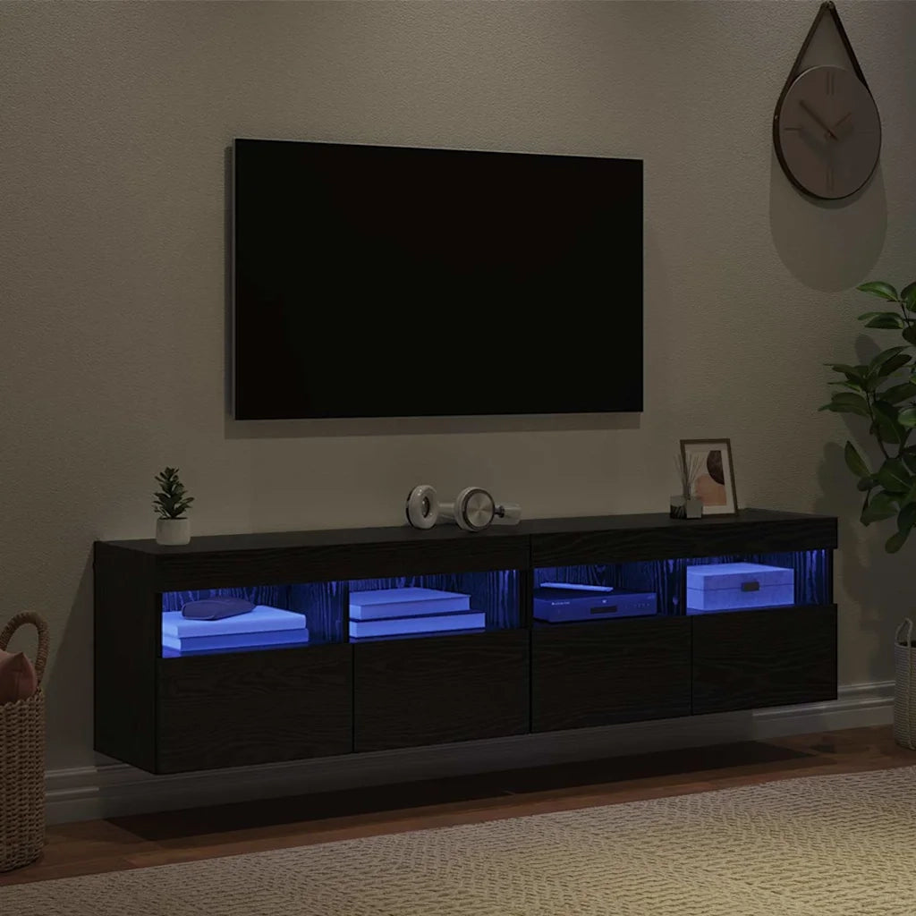 Mobiletti TV da Parete 2 pcs Rovere Nero 80 x 30 x 40 cm 882982