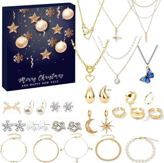 Advento di Natale Sieramenti Blind Box Calendario Aftel - Calendario di Natale per Donne Adulte – 24 Giorni di Conto alla Giornata di Natale con Bracciali Orecchini Collane e Anelli – Sorprese per Donna Figlia o Amica (Scatola Blindata Blu)