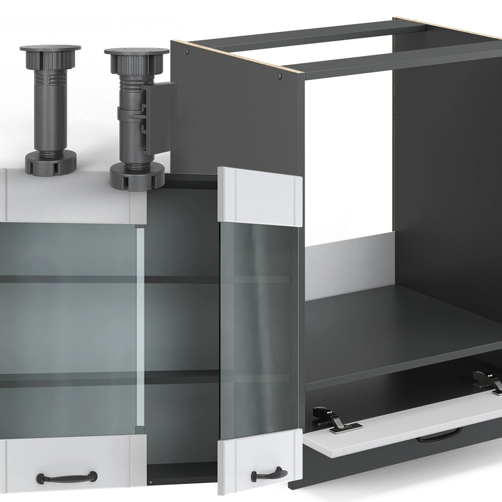 Cucina angolare completa Fame-Line Bianco rustico/Antracite 287 x 60 cm, PL Marmo Vicco