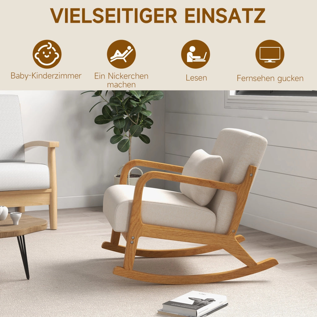 Sedia a dondolo stile retro ¨C Xylo ¨C legno gomma beige marrone 64,5x92x81,5 cm