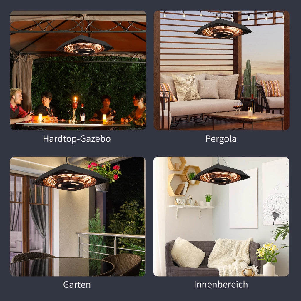 Riscaldatore a Infrarossi 2000W ¨C zephmum ¨C Nero IP45 con Telecomando