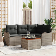 Set di divani da giardino  da 5 pezzi con cuscini grigio polyrattan acacia
