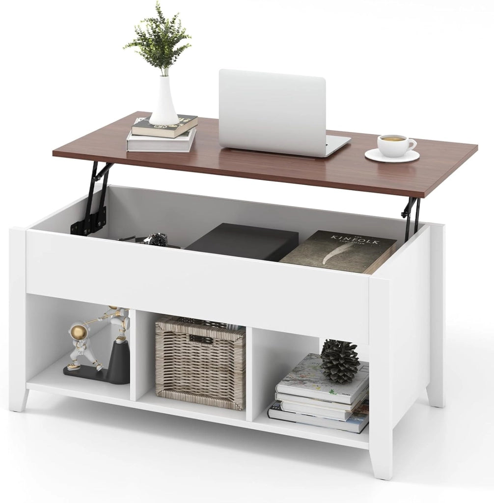 Tavolino da Caffè Sollevabile, a 2 Strati, con Rialzo, Contenitore, Portaoggetti Spazioso, Portata di 50 kg, Tavolo Moderno da Divano Salotto, 104,5x49x46,5-62,5 cm, 4 Colori Disponibili
