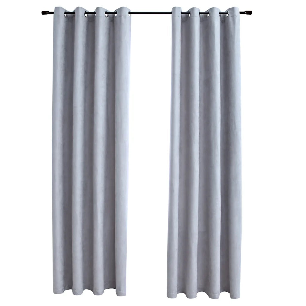 Tende Oscuranti con Anelli in Metallo 2 pz Grigie 140x175 cm