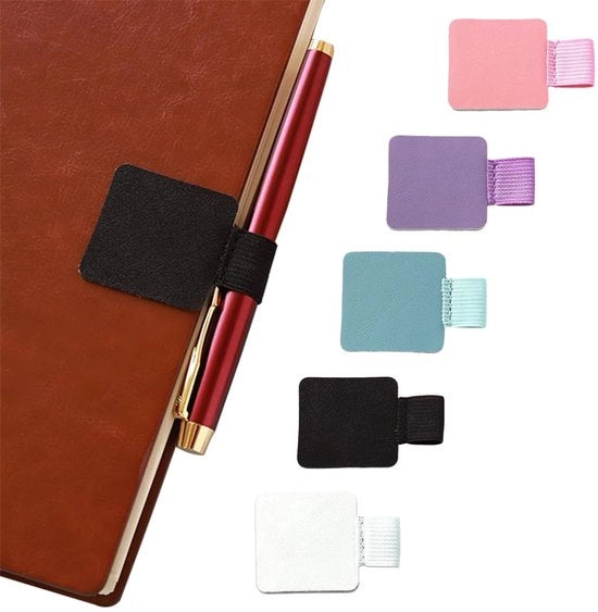 Set di 5 penne adesive, penne adesive in pelle, libretto per appunti, penne adesive elastiche, compatibile con tablet, agenda, calendario, libretto per appunti, dimensioni rettangolari.