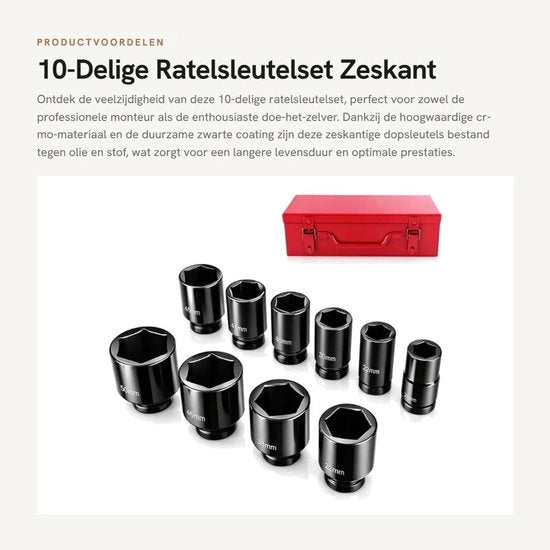 Set di chiavi a dente 10 pezzi - Chiave a dente a 6 punte - Set di chiavi a dente - Materiale Cr-Mo di alta qualità - Resistenze ai solventi, oli e polveri - Set di chiavi a dente da battitura