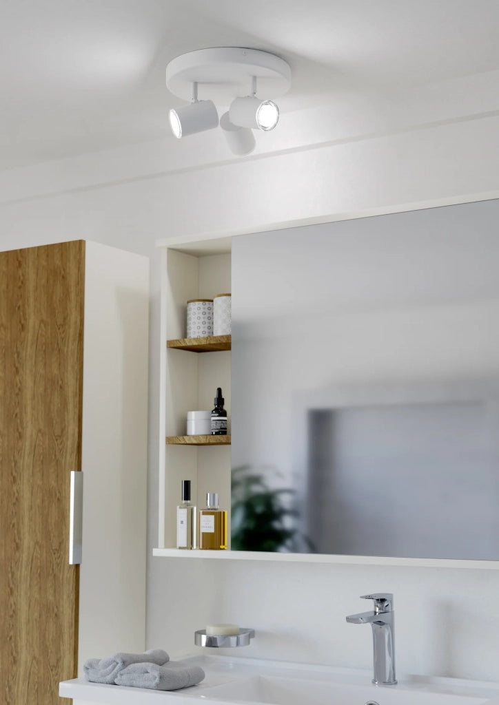 Spot Tondo Moderno Consuma 1 Acciaio Bianco 3 Luci Gu10 Ip44