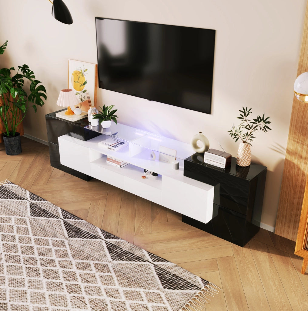 mobile TV 200 x 35 x 60 cm nero e bianco - LED multicolore, contenitore