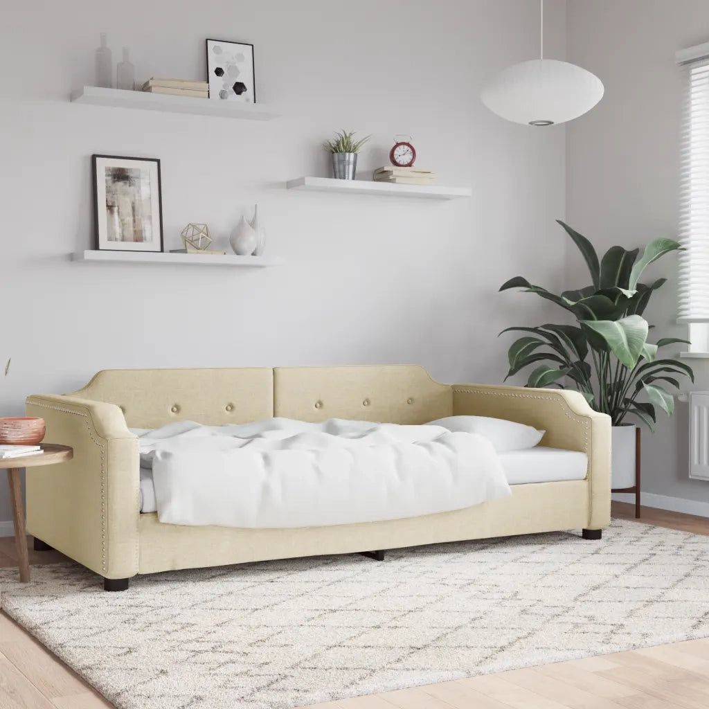 Letto singolo | Letto per adulti | Letto da Giorno Crema 100x200 cm in Tessuto