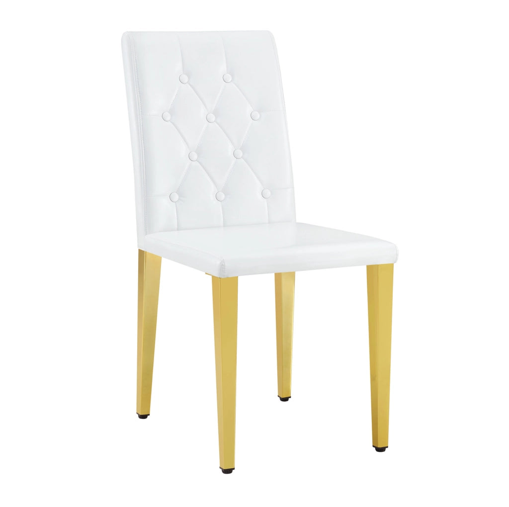 Set di 4 sedie da pranzo in PU bianco con gambe in metallo dorato lucido; 89 cm
