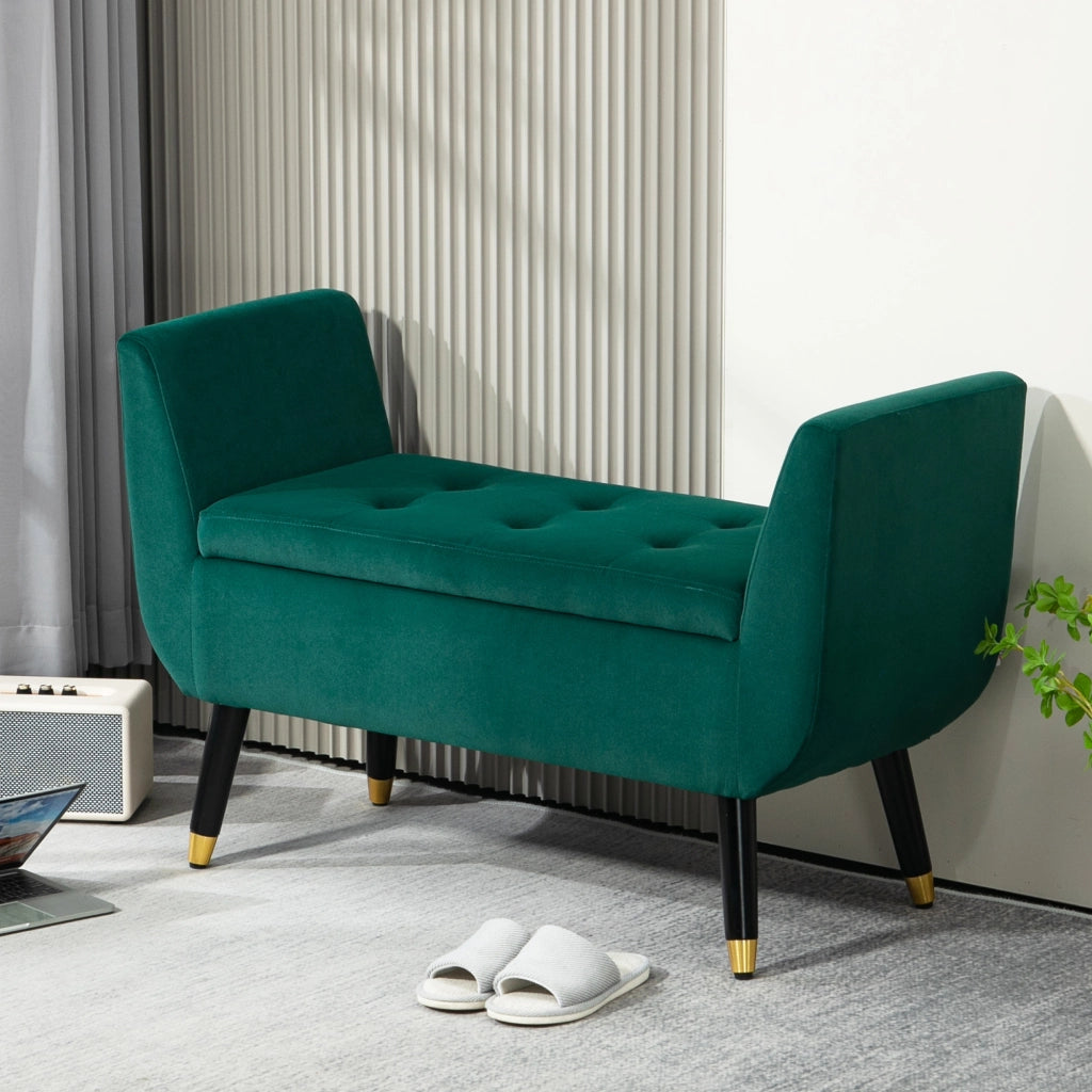 Divano 2 posti con braccioli e contenitore ¨C zephmum ¨C velluto verde, 107x42x65 cm