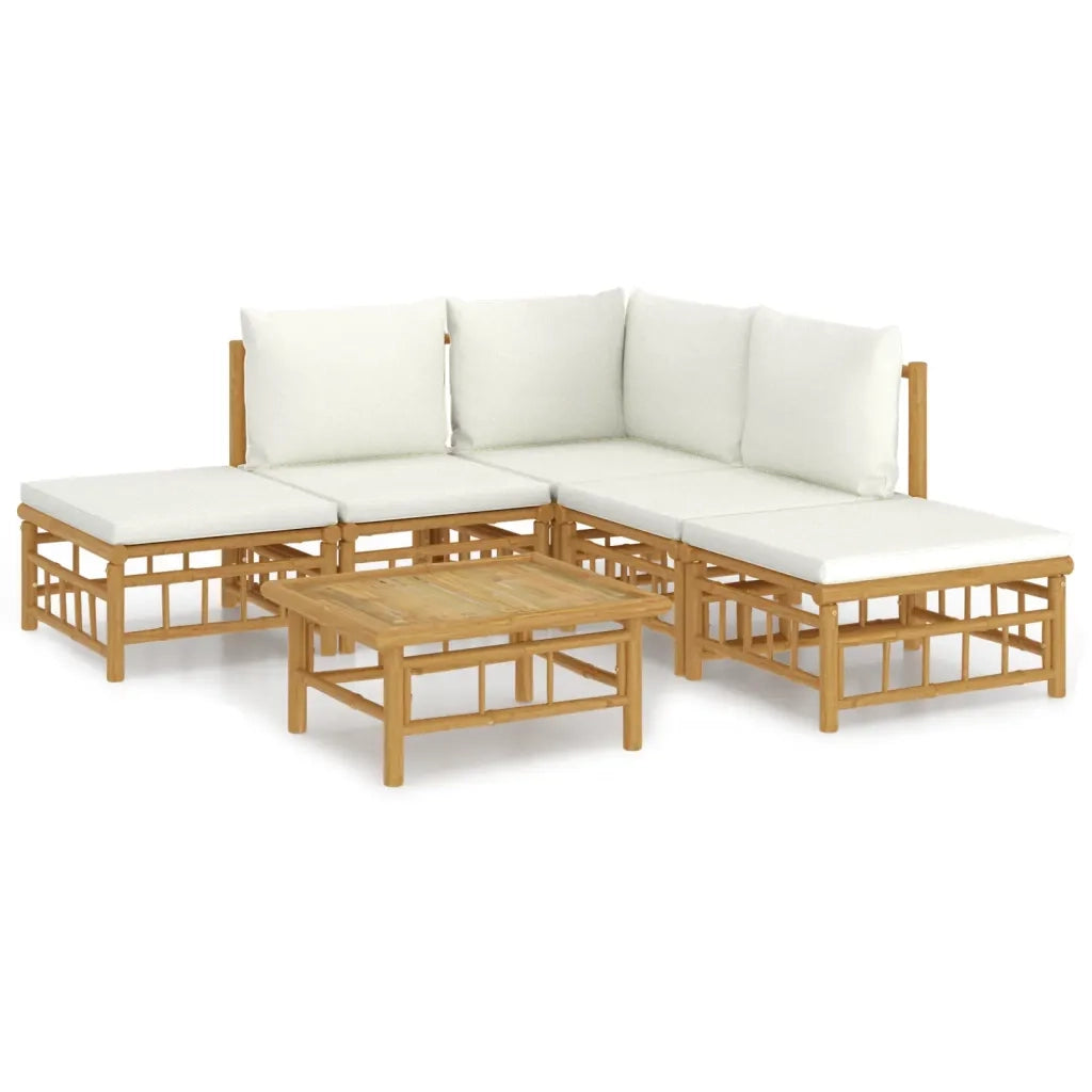Set Salotto da Giardino 6pz con Cuscini Bianco Crema in BambÃ¹cod mxl 76340