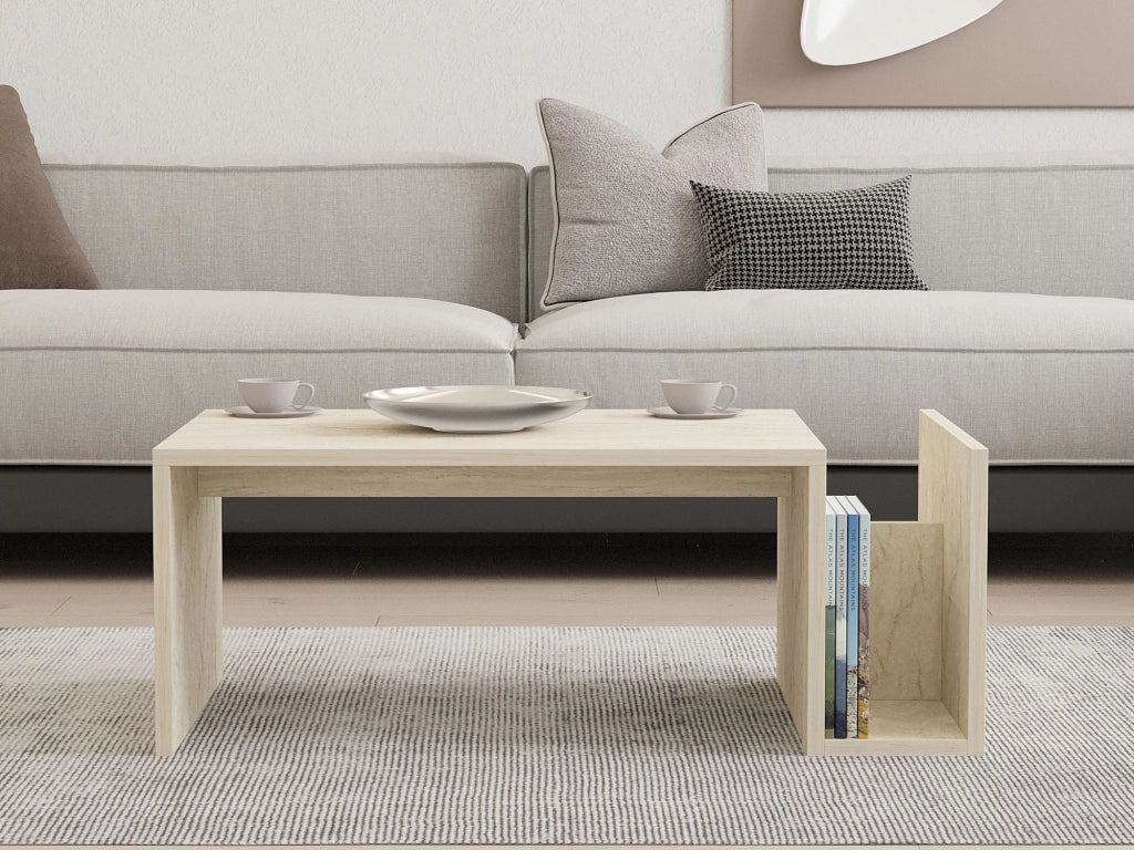 Piuro, Tavolino da Salotto un Vano, 87x50x32h cm Beige Marmo