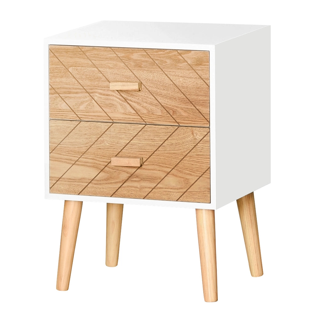 Comodino con 2 Cassetti ¨C Zephmum ¨C 40x30x55,5 cm Bianco e Naturale