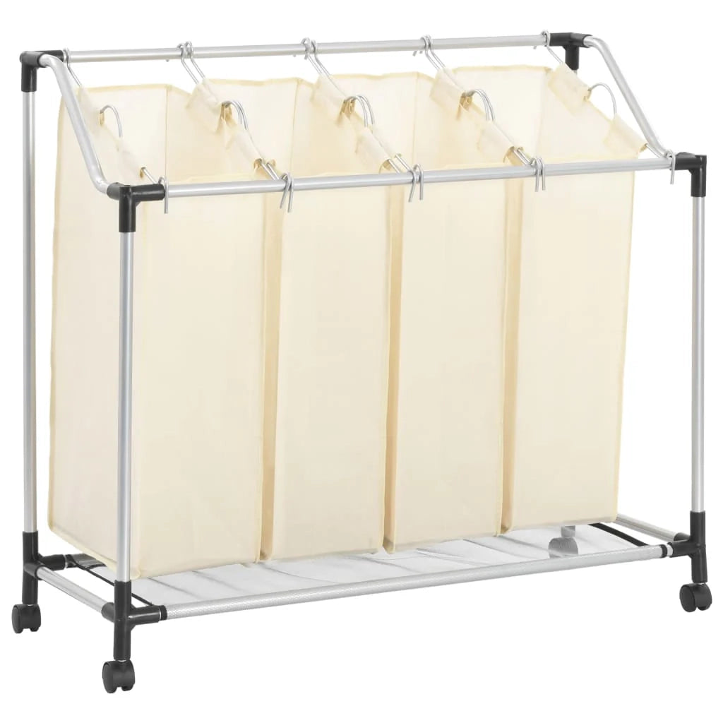 Portabiancheria con 4 sacchi 96 x 40 cm acciaio crema 02_0006203
