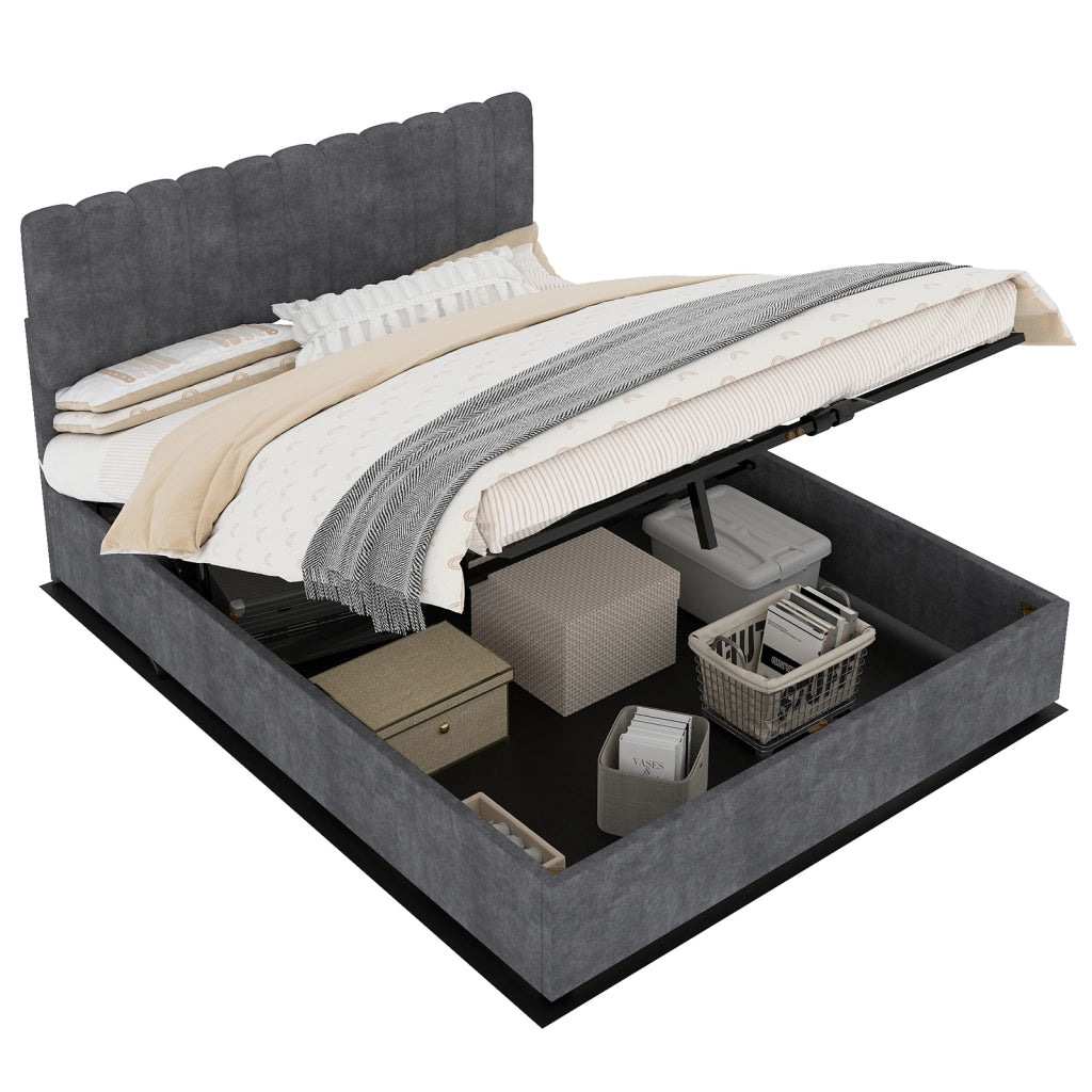 Letto Contenitore Imbottito con Testiera ¨C MINIMAL ¨C Grigio 140x200