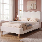 Letto singolo imbottito 90x200 cm con rete e testiera in bouclé bianco