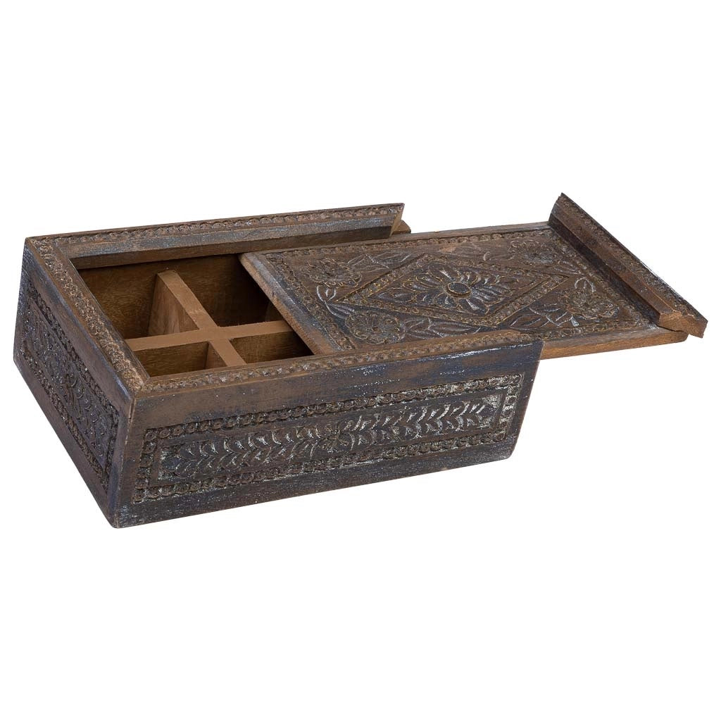 Scatola in legno con finitura artigianale marrone anticato 29x20x09h cm