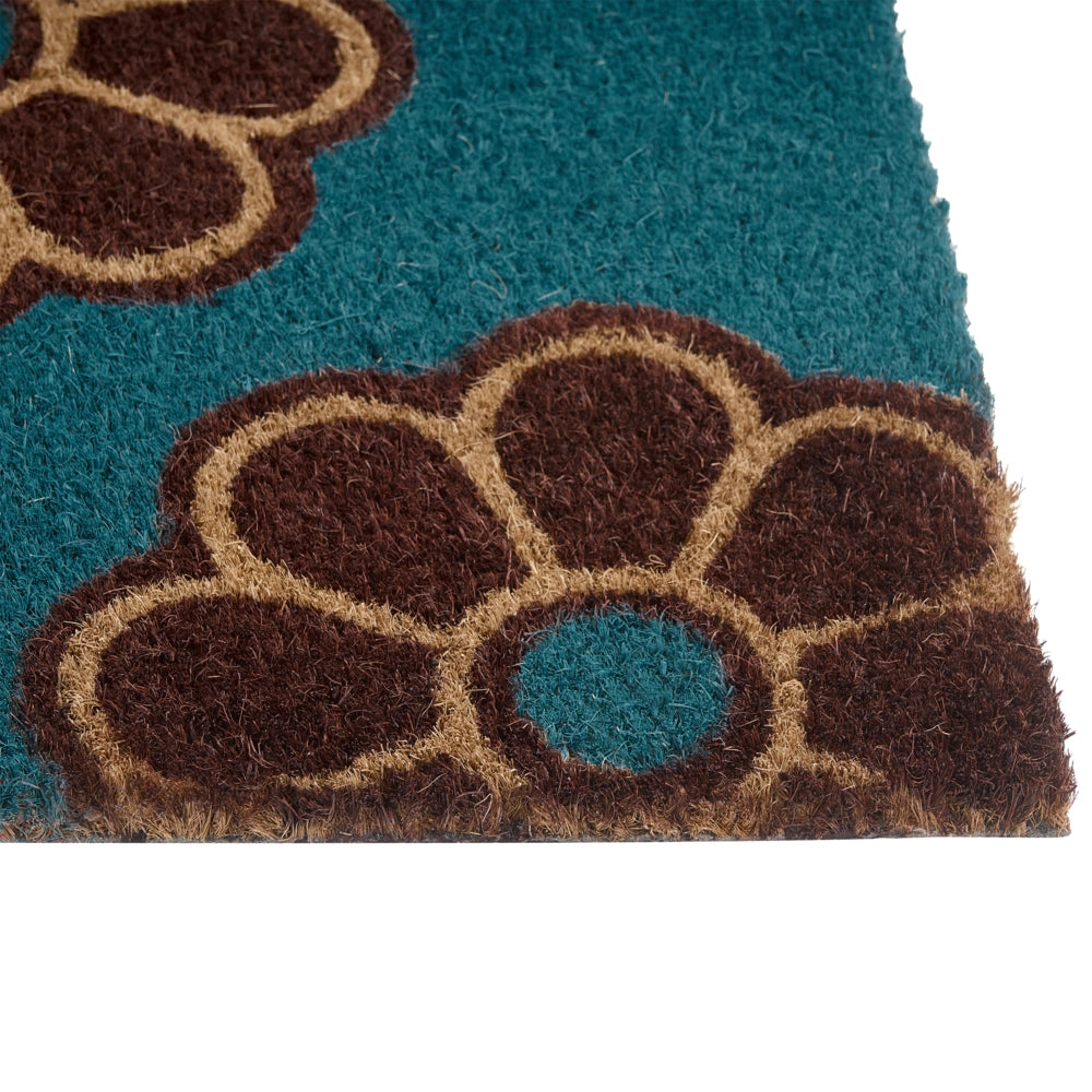 Zerbino in fibra di cocco tappetino blu con fondo in gomma 45 x 75 cm Antiscivolo Decorativo Motivo floreale Zerbino di benvenuto