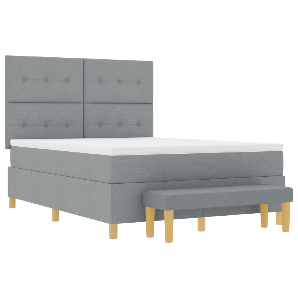 letto a molle vitaXL con materasso e panca grigio chiaro 140x200 cm in tessuto