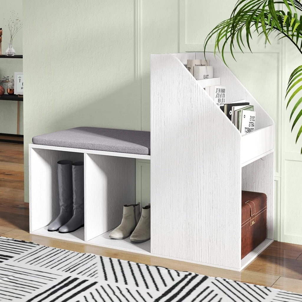 Panca Porta Scarpe, Organizzatore per Scarpe con Ripiano a 3 Livelli, Cuscino e 3 Cubi, Scarpiera con Supporto Laterale, Unità di Stoccaggio per Scarpe per Corridoio, Ingresso, Bianca