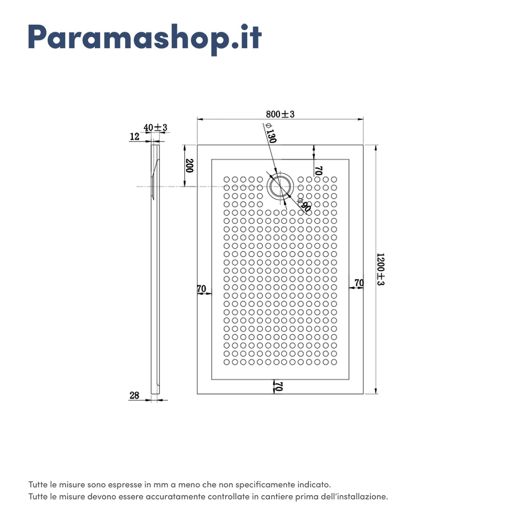 Piatto doccia 80x120 in acrilico bianco lucido design antiscivolo | Tikos