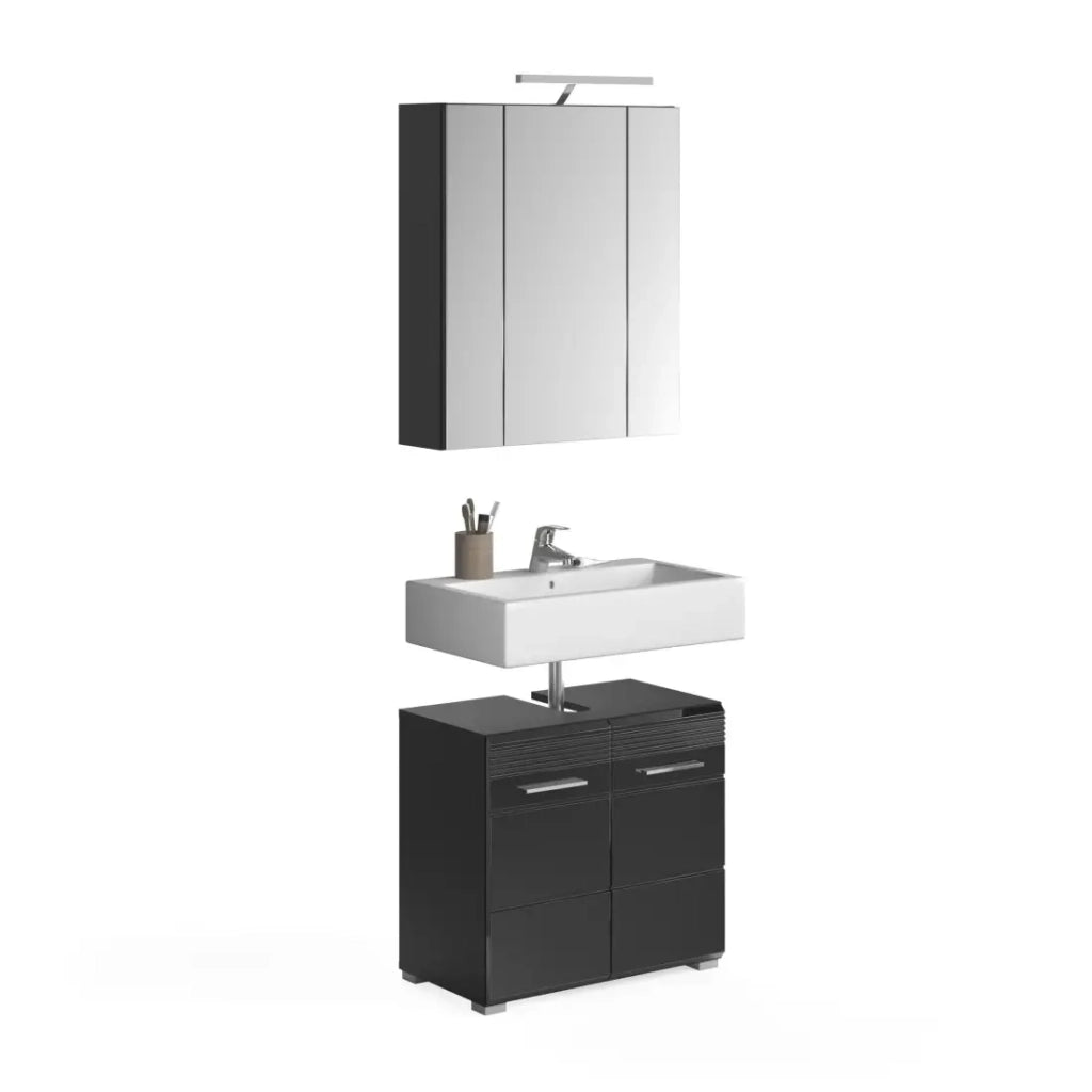 Set per il bagno: mobile sottolavabo – Nero lucido – KLEANKIN