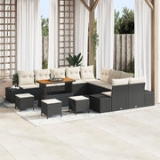 Set Divano da Giardino  da 14 Pezzi con Cuscini Nero Polyrattan Acacia