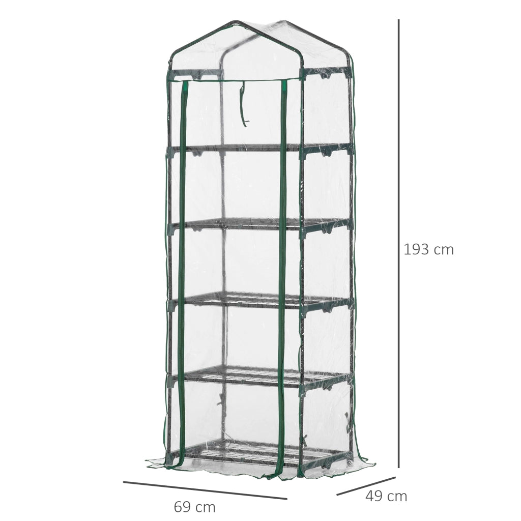 Mini Serra per Piante a 5 Ripiani 69x49x193 cm in Acciaio Verde