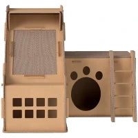 Tiragraffi in Cartone per Gatti a Forma di Castello 2 in 1, con 2 Aree di Graffiatura 67x66x57 cm Marrone